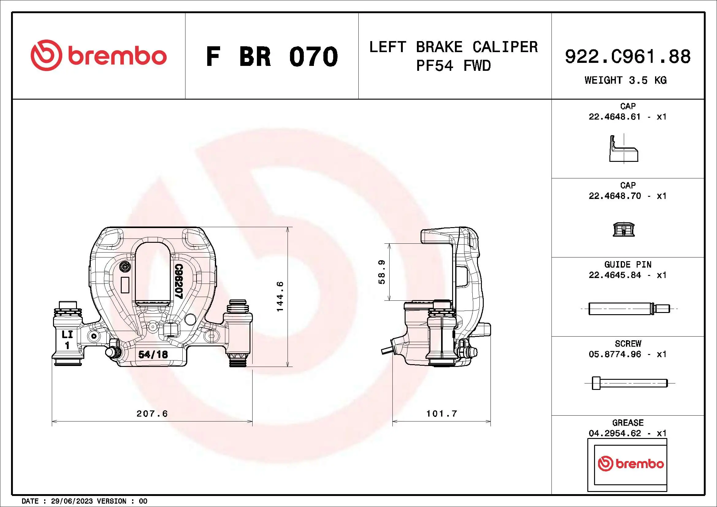 Brake Caliper PRIME LINE F BR 070