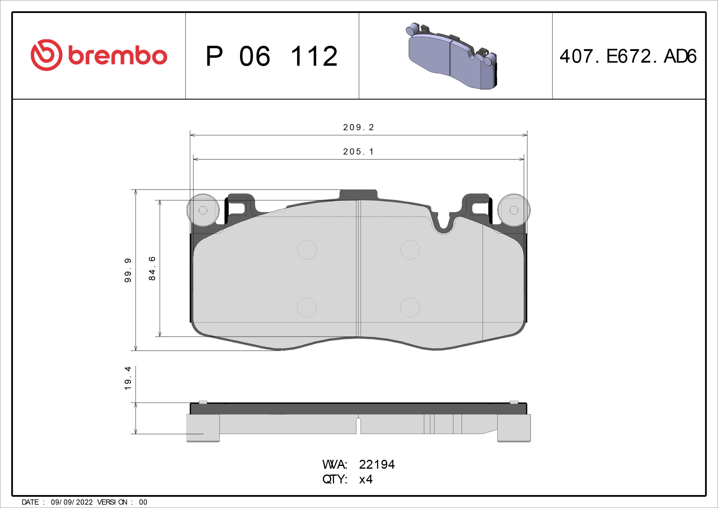 Brake Pad Set, disc brake PRIME LINE P 06 112