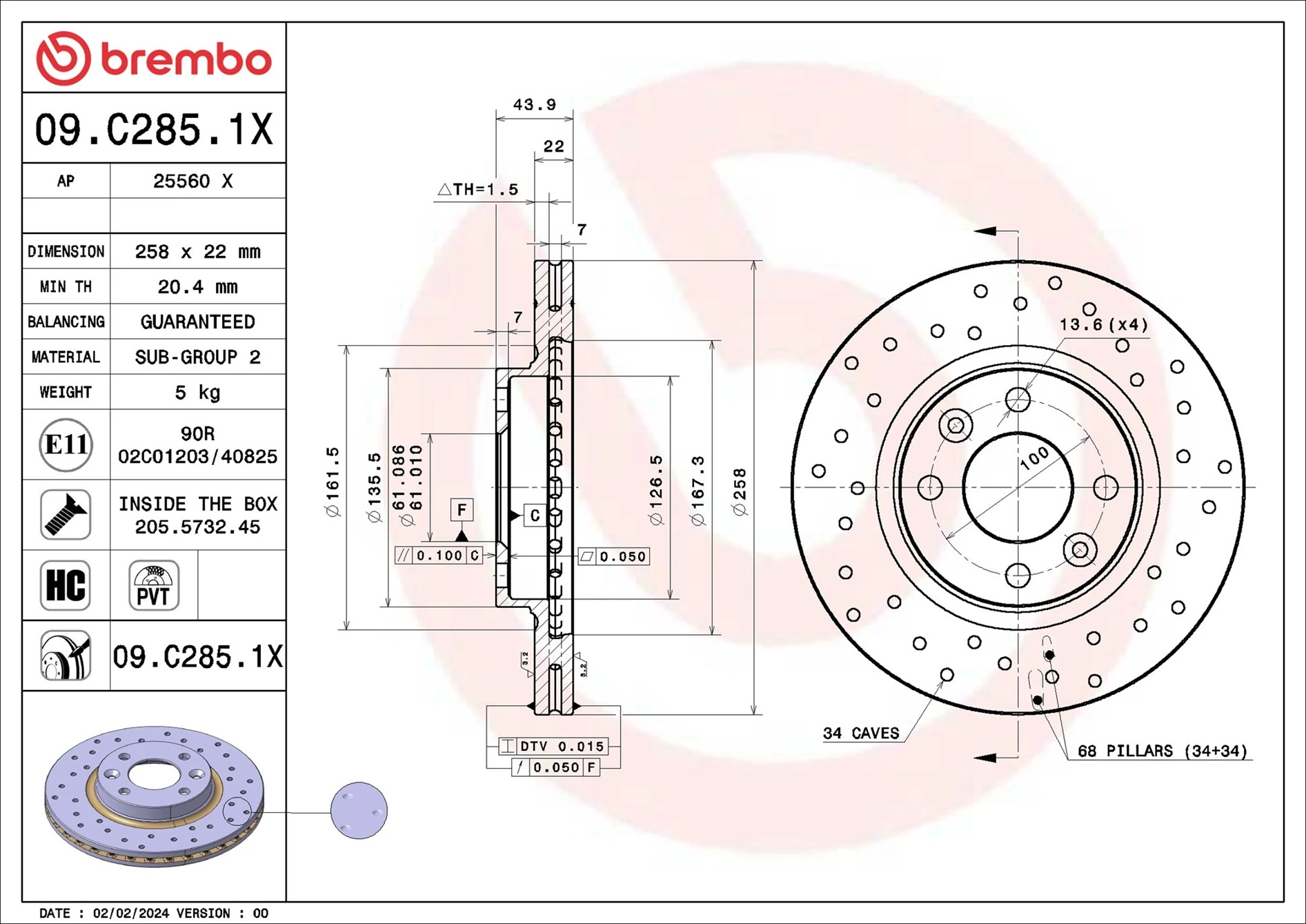 Brake Disc XTRA LINE - Xtra 09.C285.1X