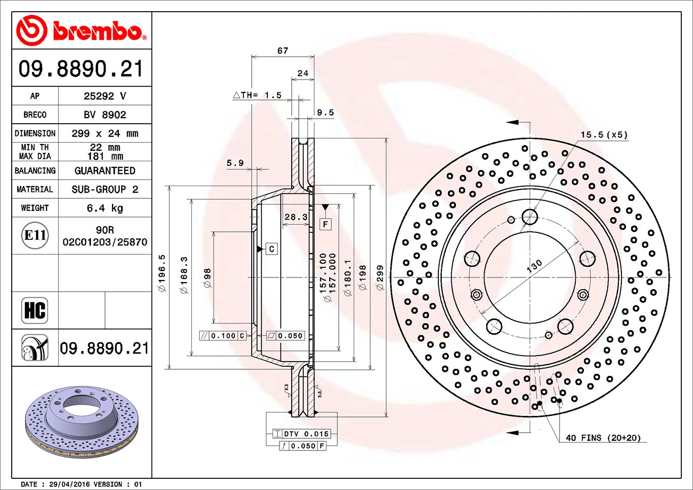 Brake Disc PRIME LINE - UV Coated 09.8890.21