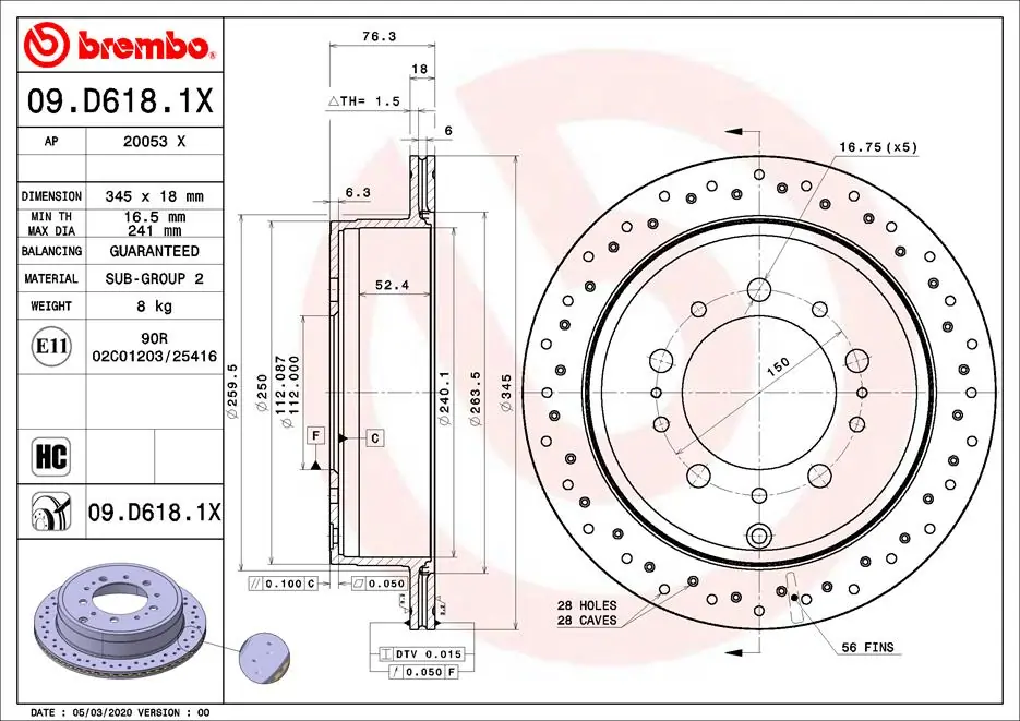 Brake Disc XTRA LINE - Xtra 09.D618.1X