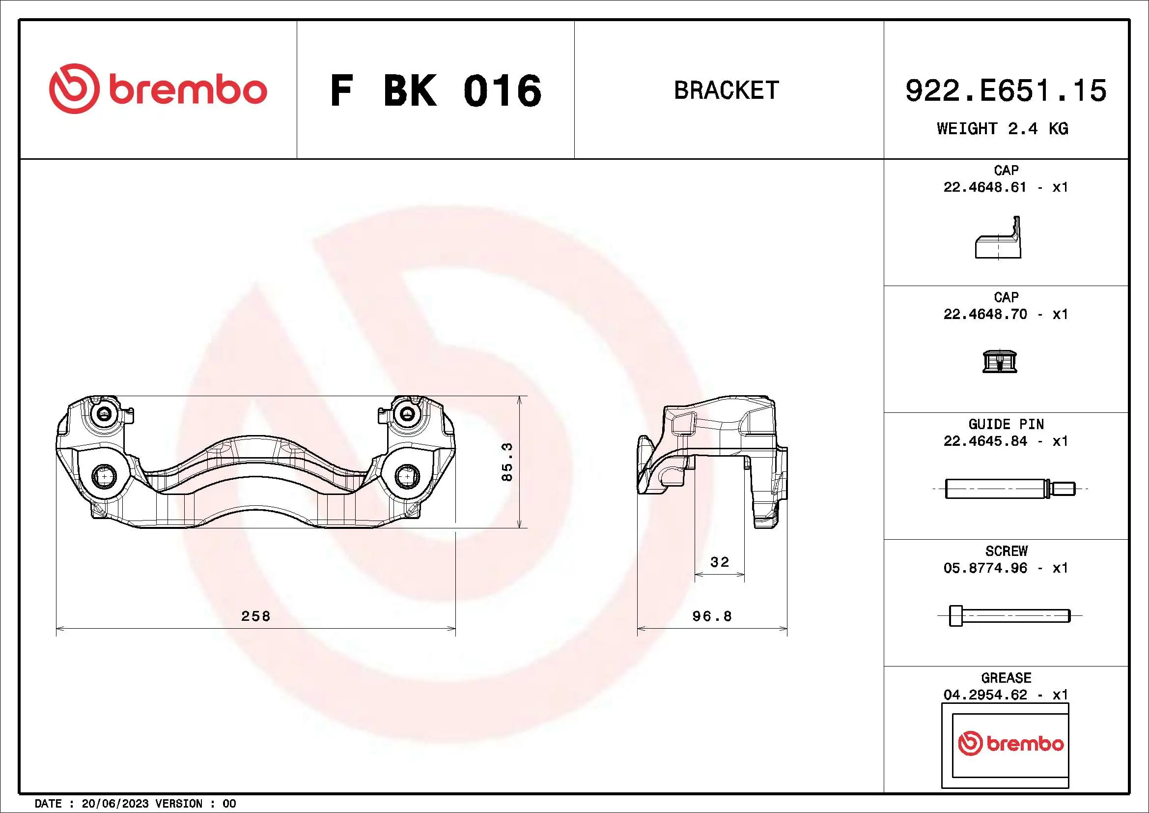 BREMBO F BK 016 Brake Caliper Bracket Set
