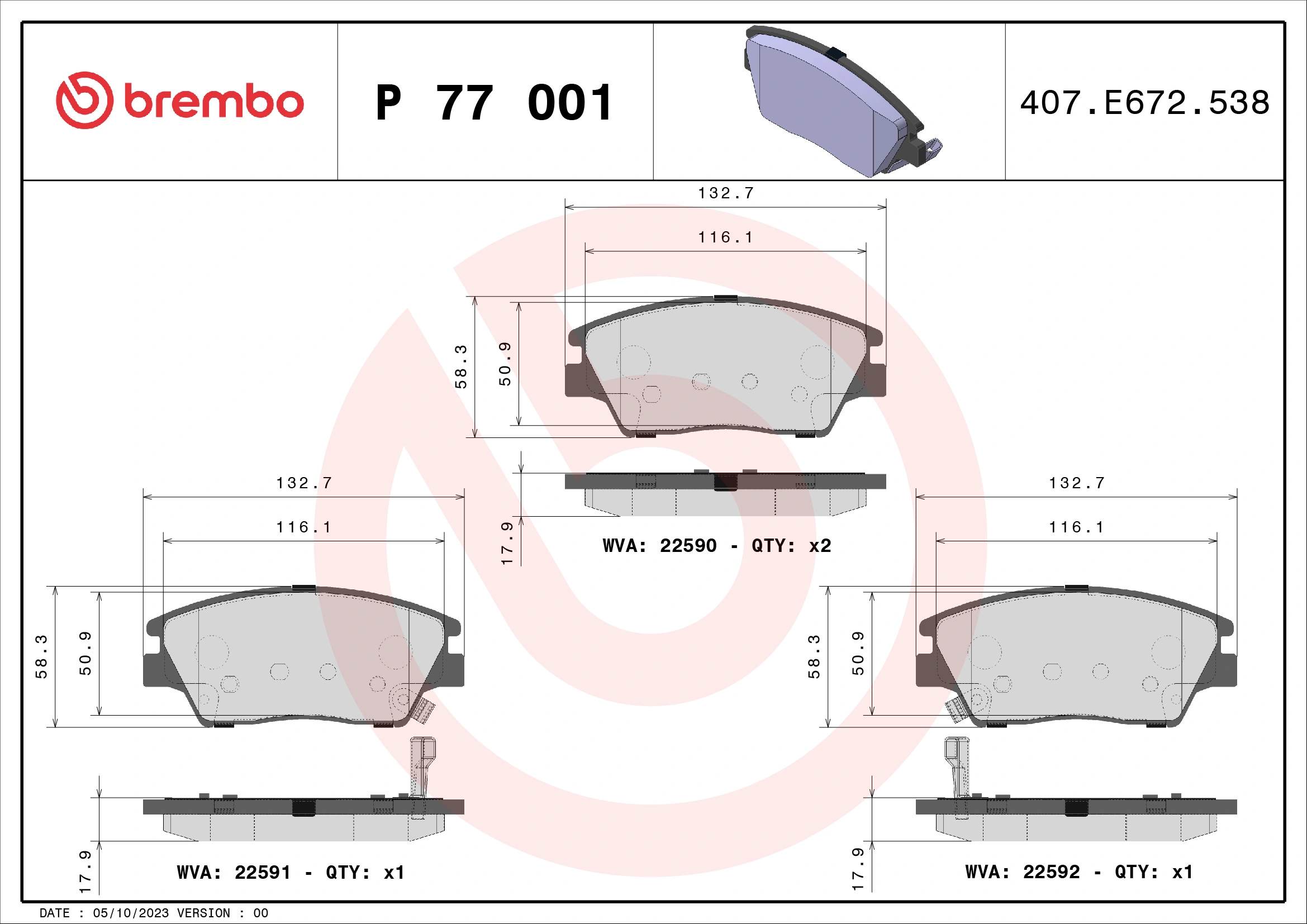 Brake Pad Set, disc brake PRIME LINE P 77 001