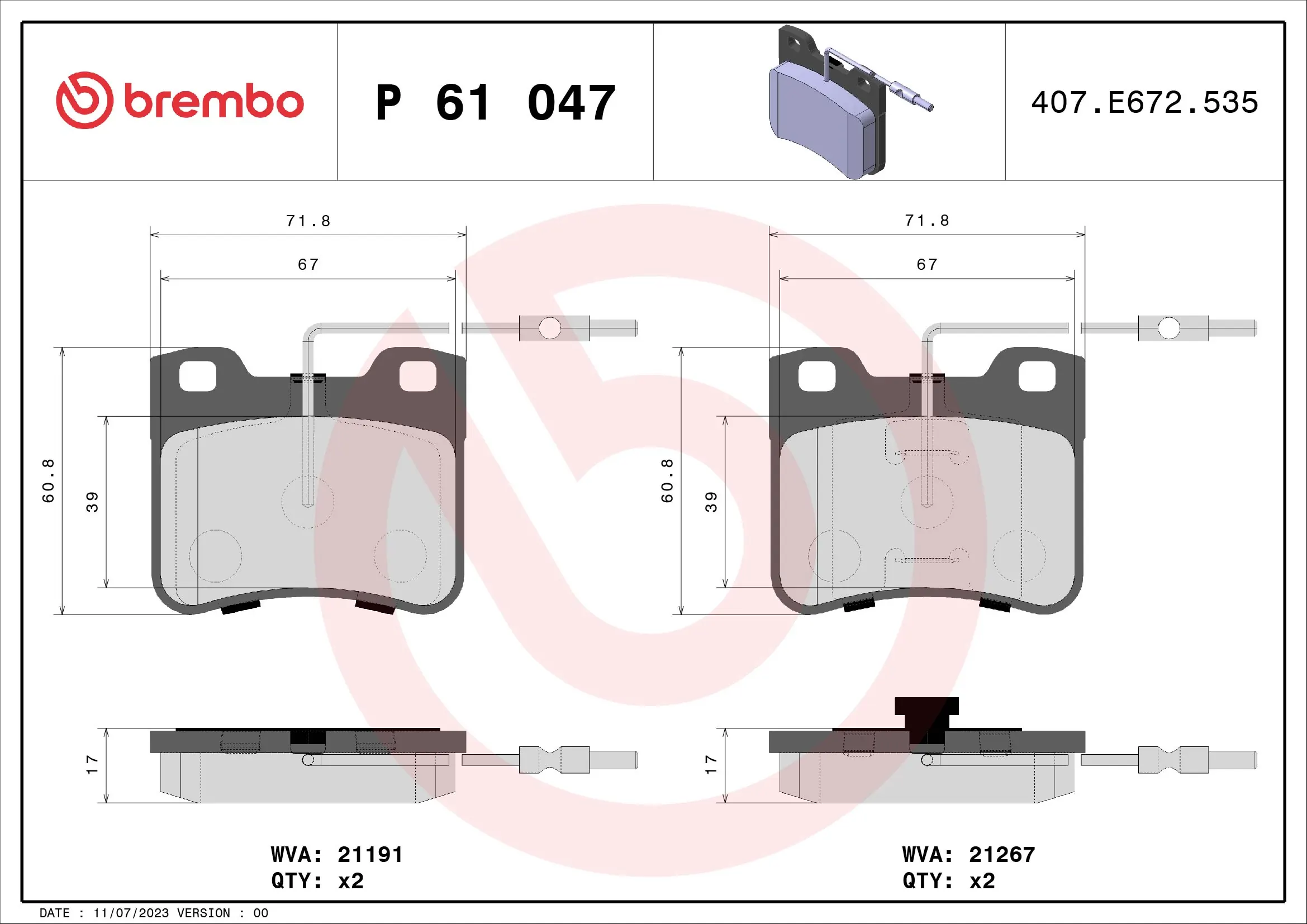 Brake Pad Set, disc brake PRIME LINE P 61 047