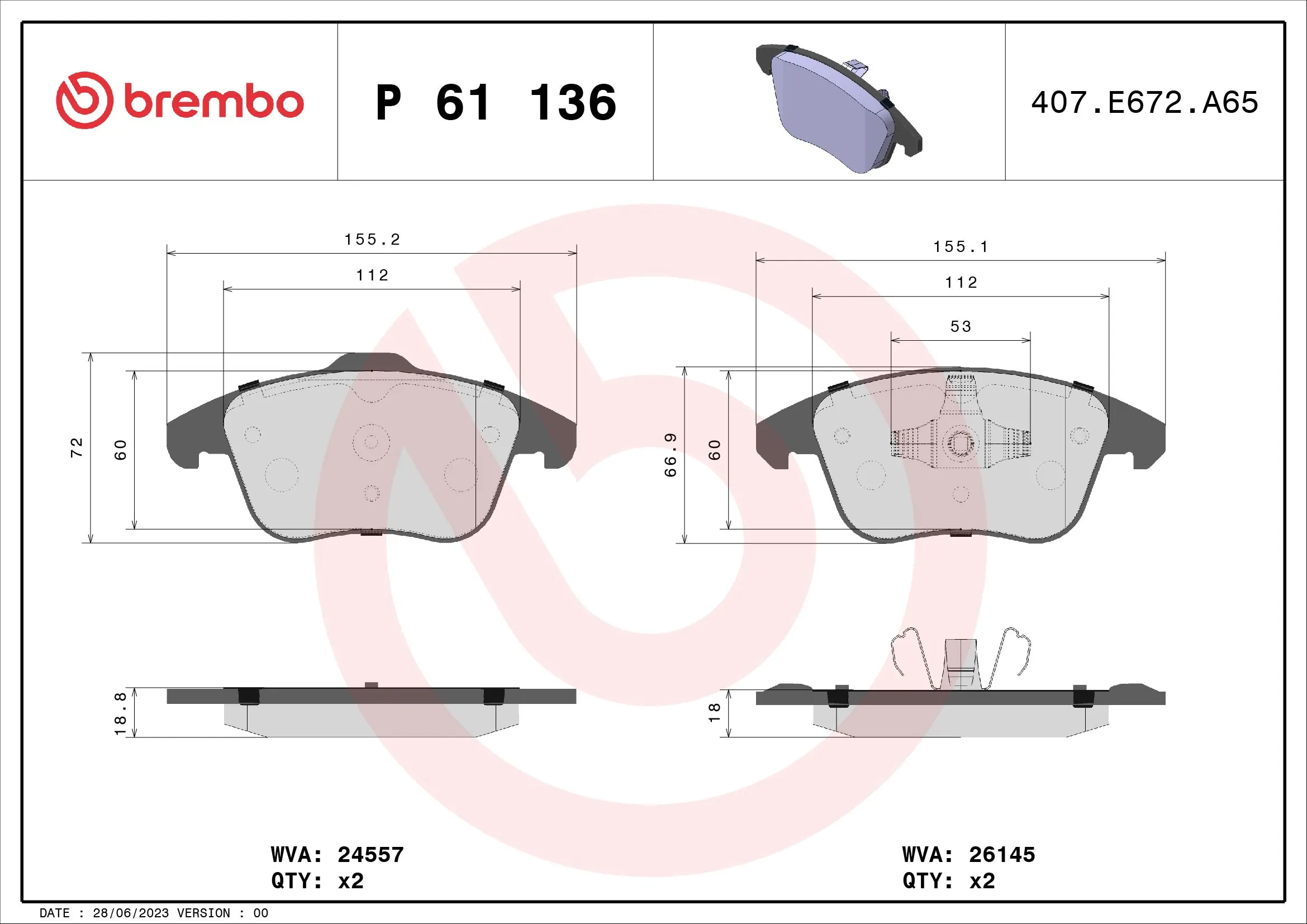 Brake Pad Set, disc brake PRIME LINE P 61 136