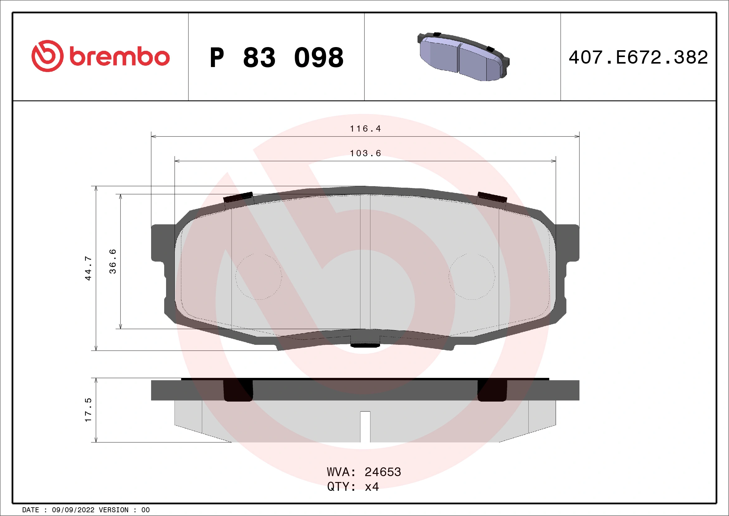 Brake Pad Set, disc brake PRIME LINE P 83 098