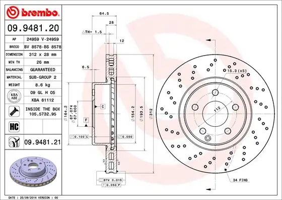 Brake Disc PRIME LINE - UV Coated 09.9481.21
