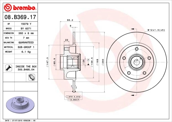 Brake Disc PRIME LINE - With Bearing Kit 08.B369.17