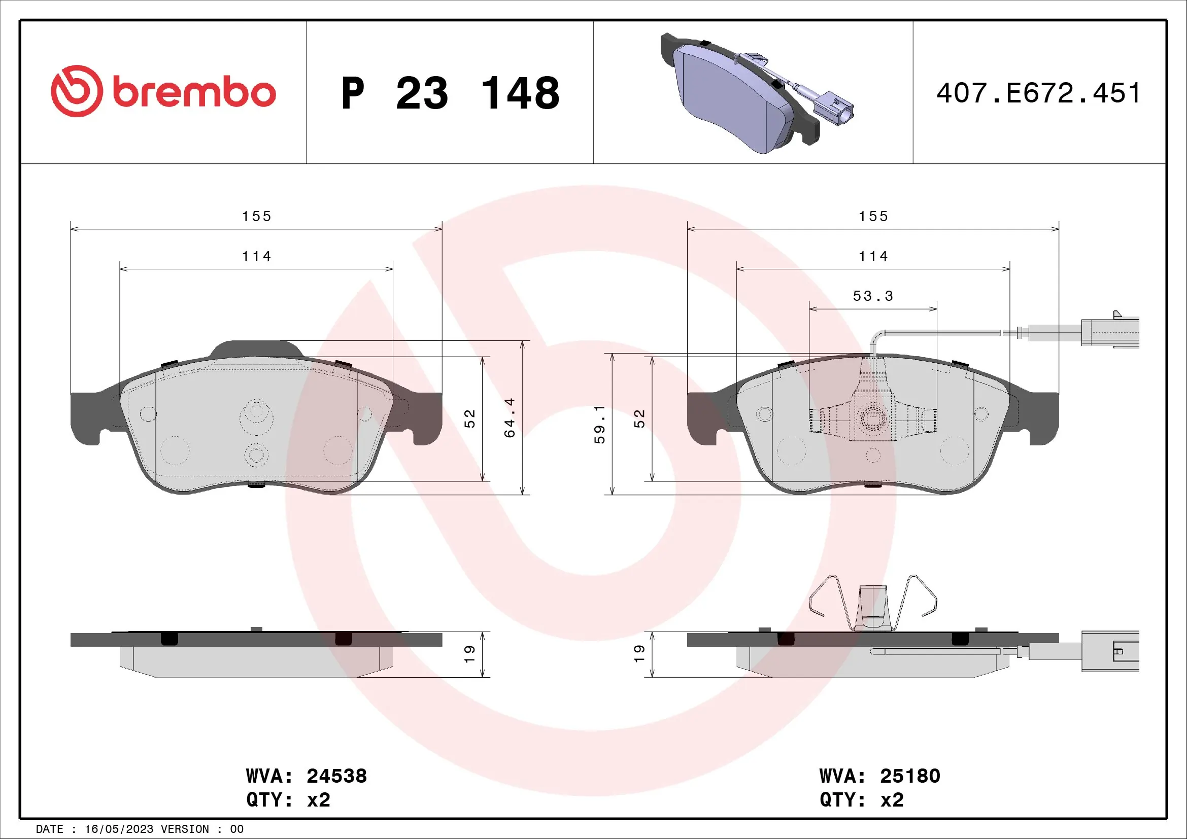 Brake Pad Set, disc brake PRIME LINE P 23 148