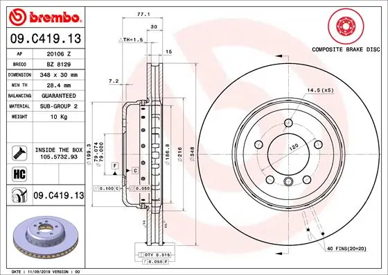 Brake Disc PRIME LINE - Composite 09.C419.13