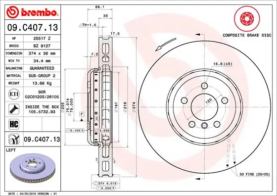 Brake Disc PRIME LINE - Composite 09.C407.13
