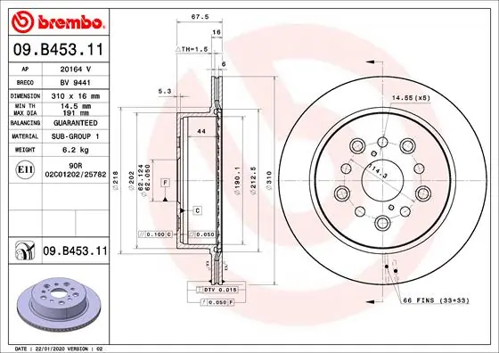 Brake Disc PRIME LINE - UV Coated 09.B453.11