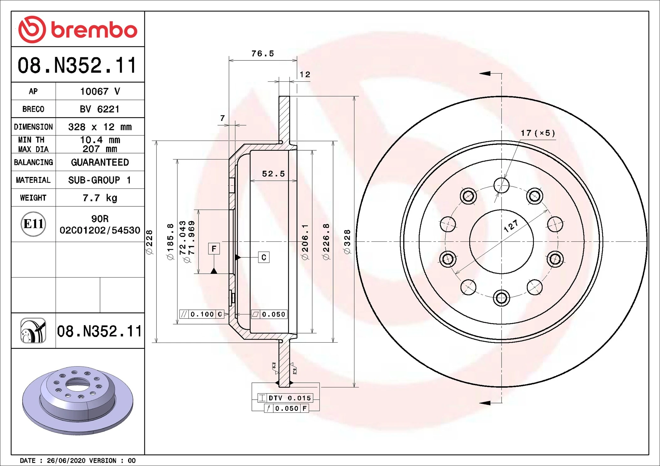 Brake Disc PRIME LINE - UV Coated 08.N352.11