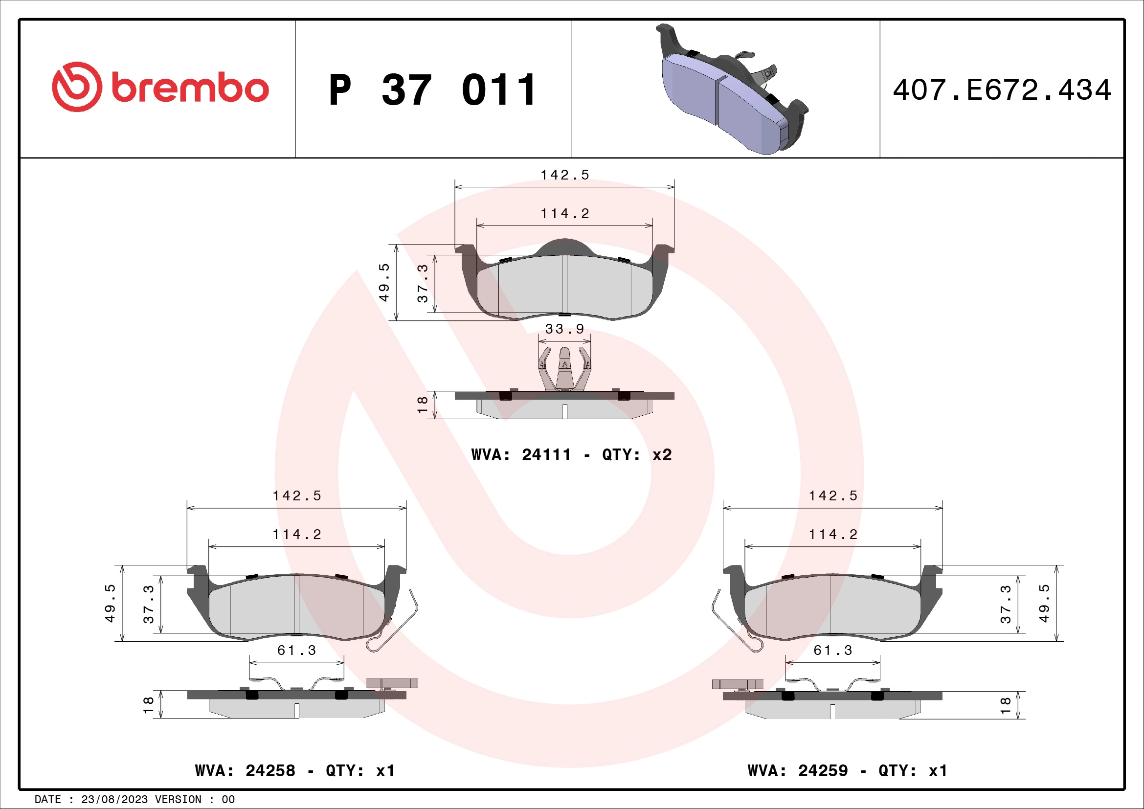 Brake Pad Set, disc brake PRIME LINE P 37 011
