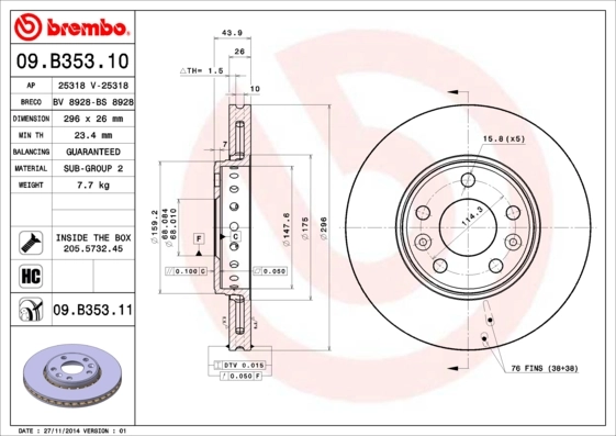Brake Disc PRIME LINE - UV Coated 09.B353.11