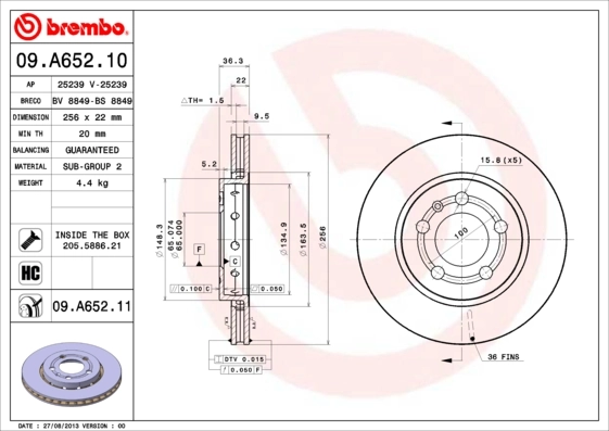 Brake Disc PRIME LINE - UV Coated 09.A652.11