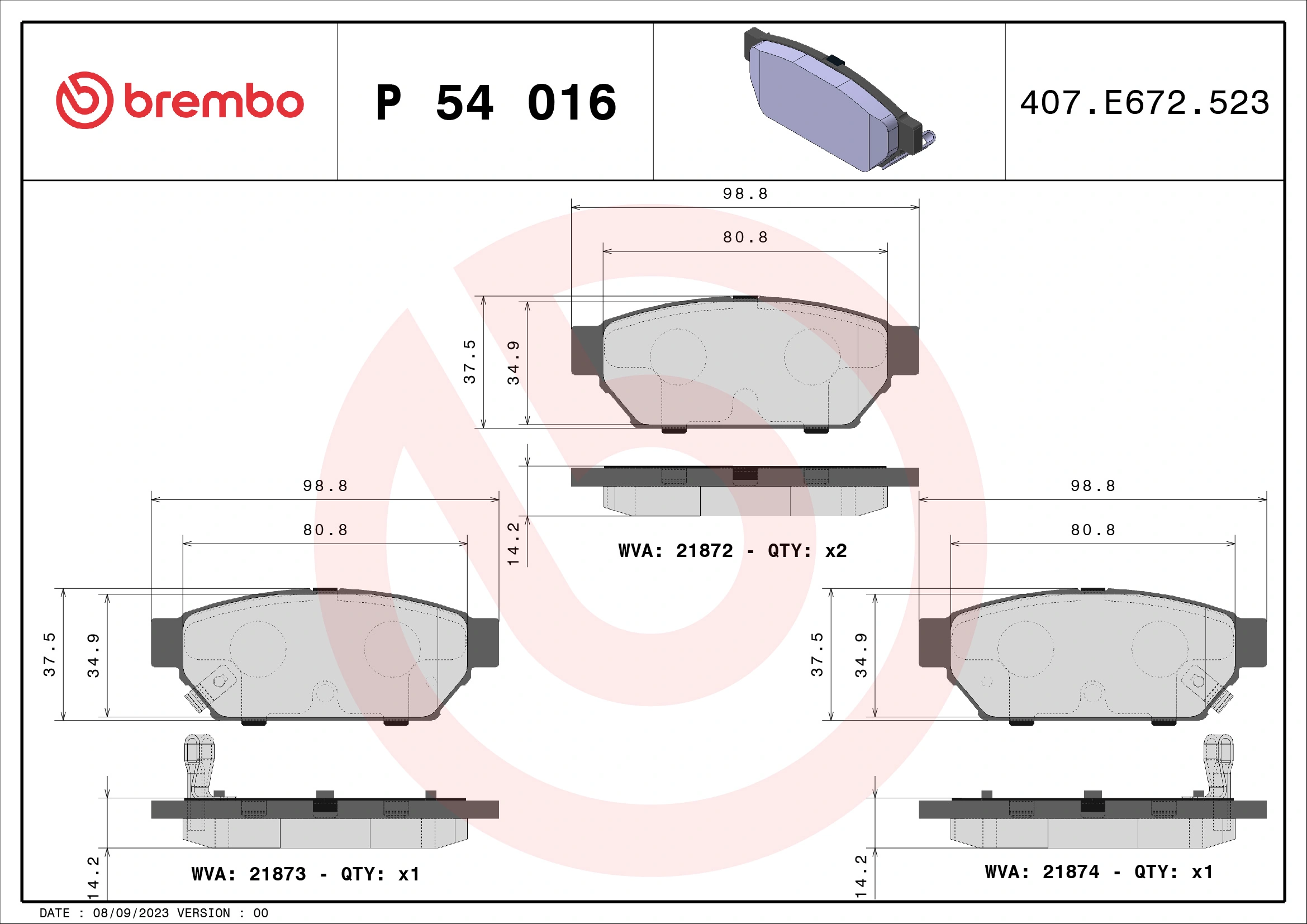 Brake Pad Set, disc brake PRIME LINE P 54 016