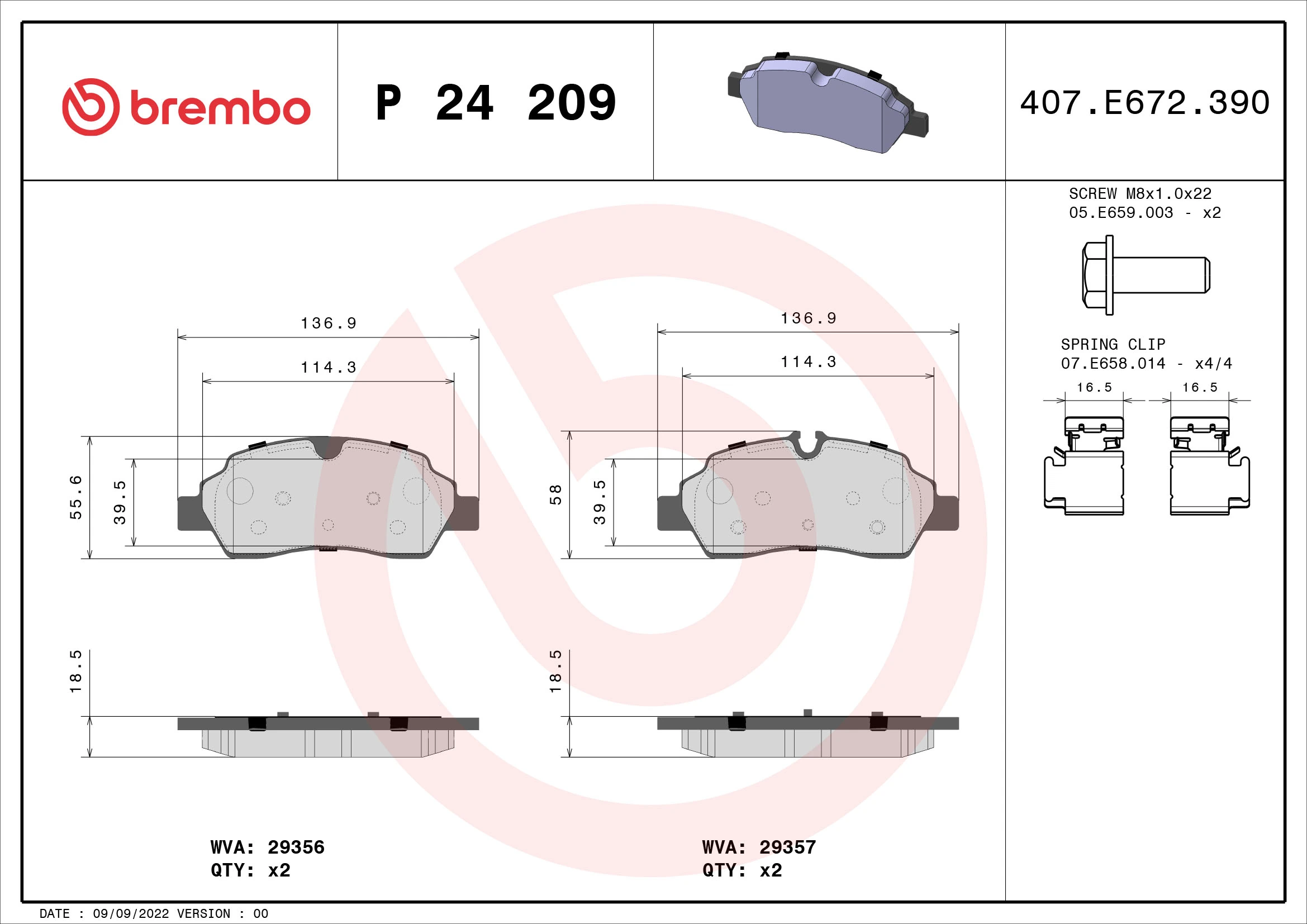 Brake Pad Set, disc brake PRIME LINE P 24 209
