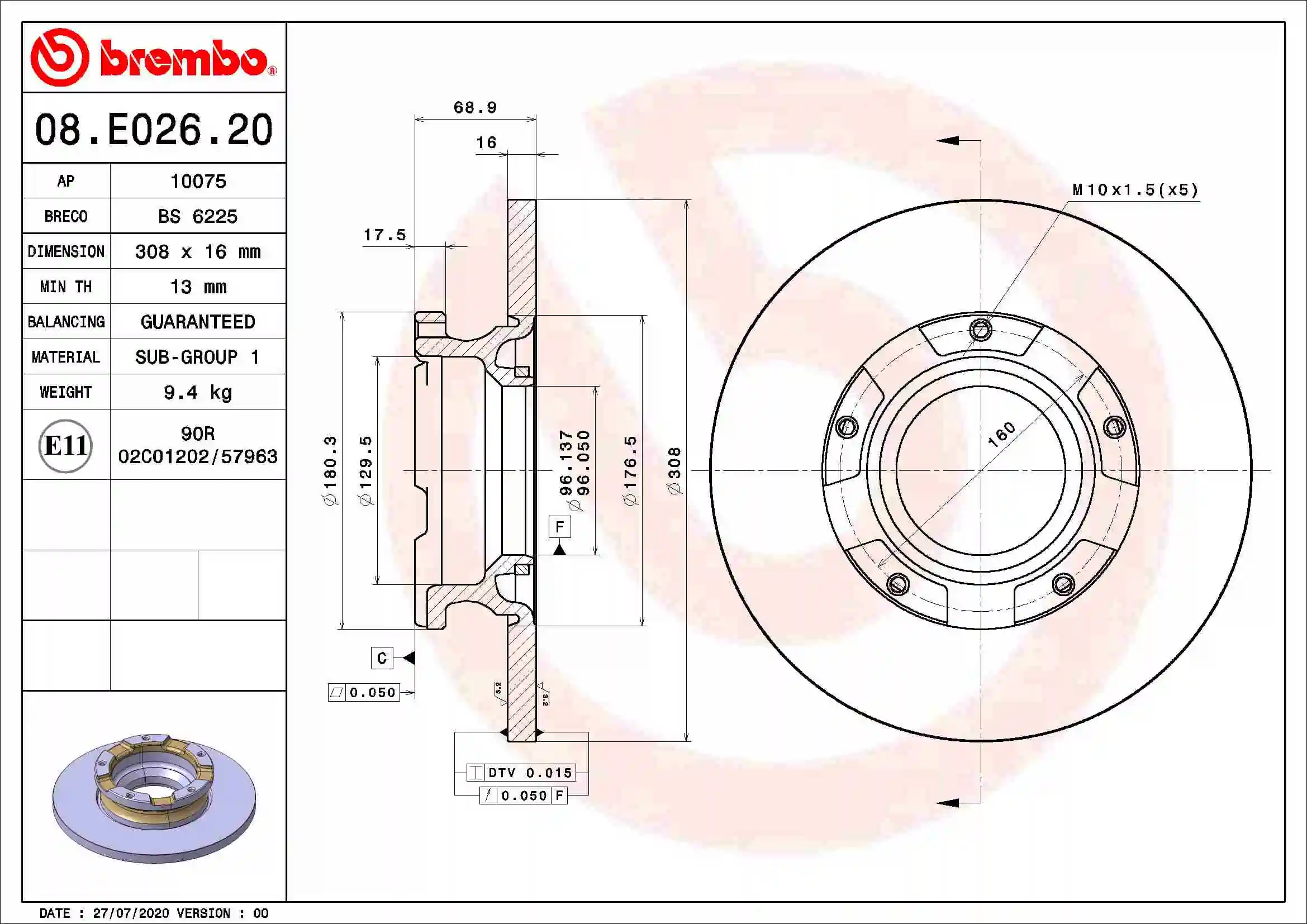 Brake Disc PRIME LINE 08.E026.20