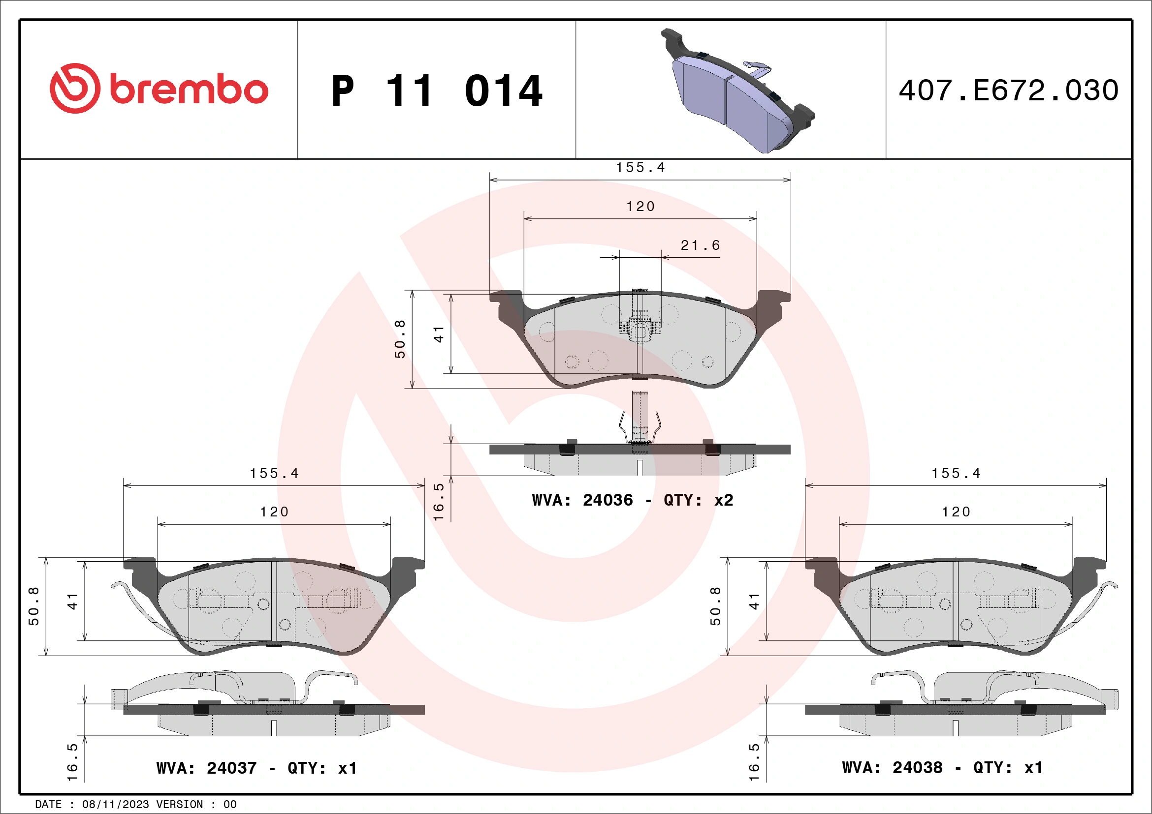 Brake Pad Set, disc brake PRIME LINE P 11 014