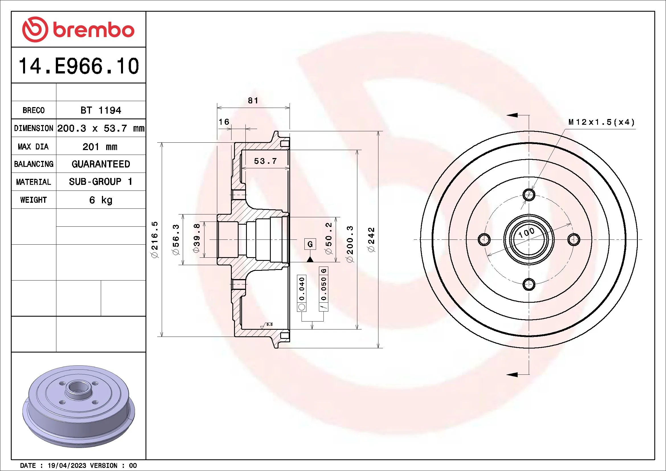 Brake Drum ESSENTIAL LINE 14.E966.10