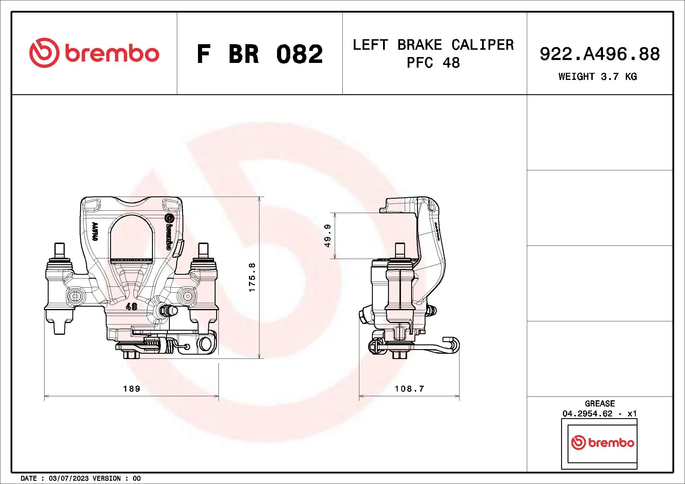 Brake Caliper PRIME LINE F BR 082