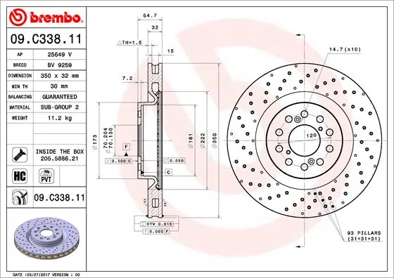 Brake Disc PRIME LINE - UV Coated 09.C338.11