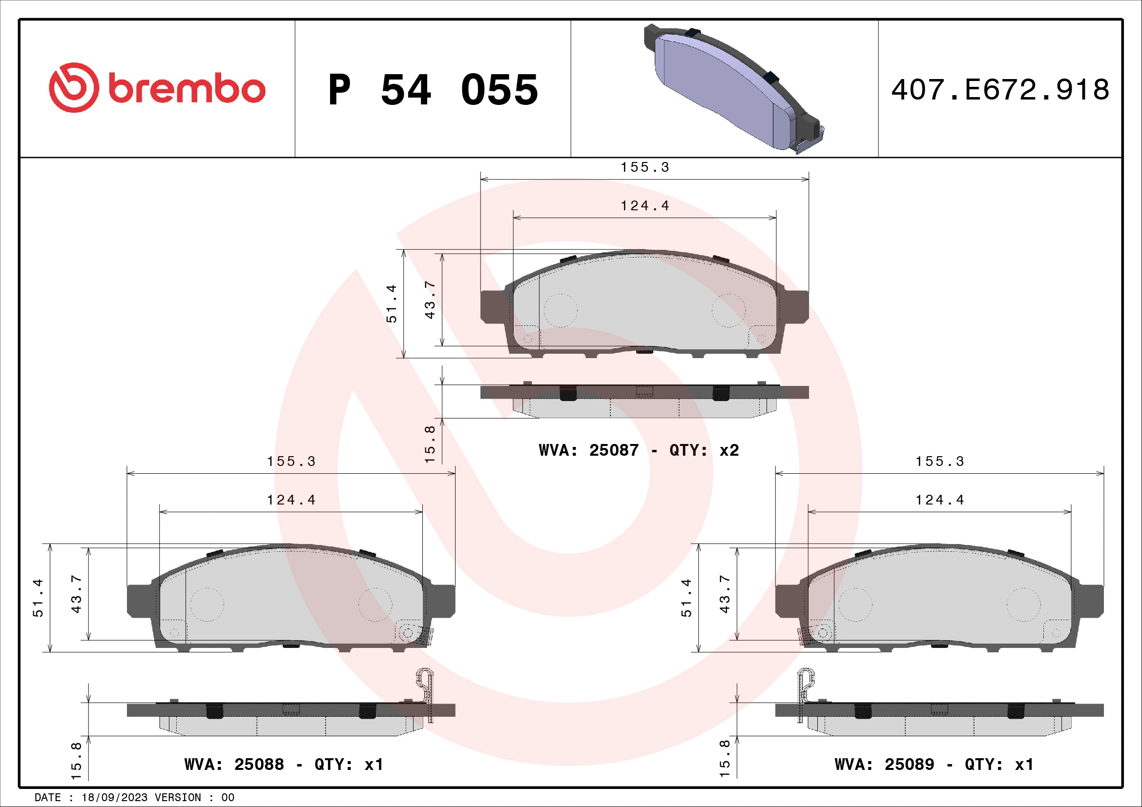 Brake Pad Set, disc brake PRIME LINE P 54 055