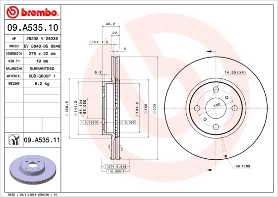 Brake Disc PRIME LINE - UV Coated 09.A535.11