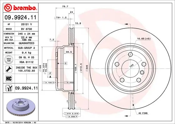 Brake Disc PRIME LINE - UV Coated 09.9924.11