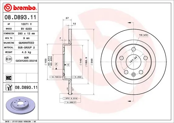 Brake Disc PRIME LINE - UV Coated 08.D893.11