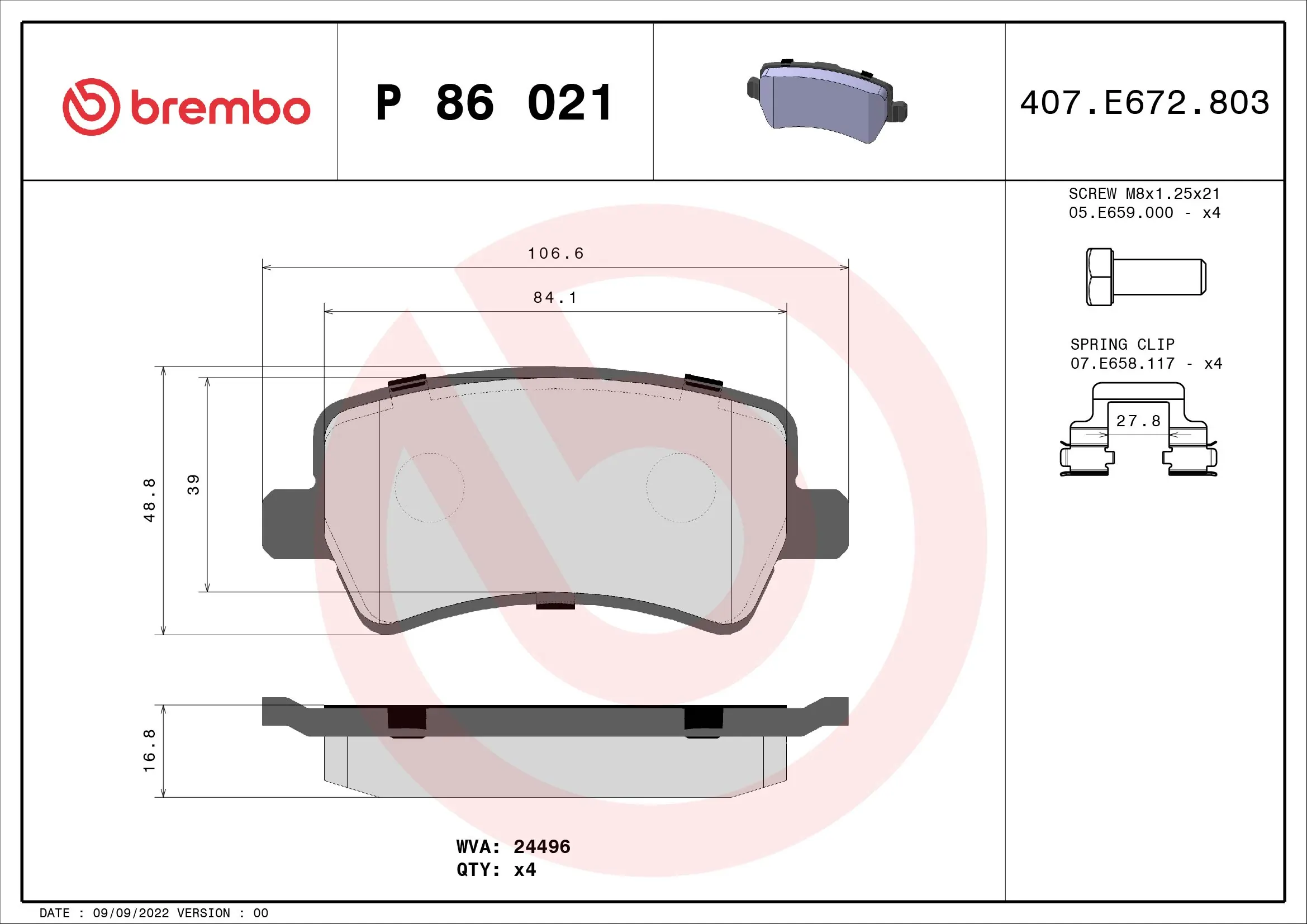 Brake Pad Set, disc brake PRIME LINE P 86 021
