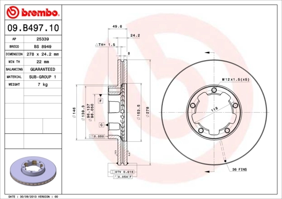 Brake Disc PRIME LINE 09.B497.10