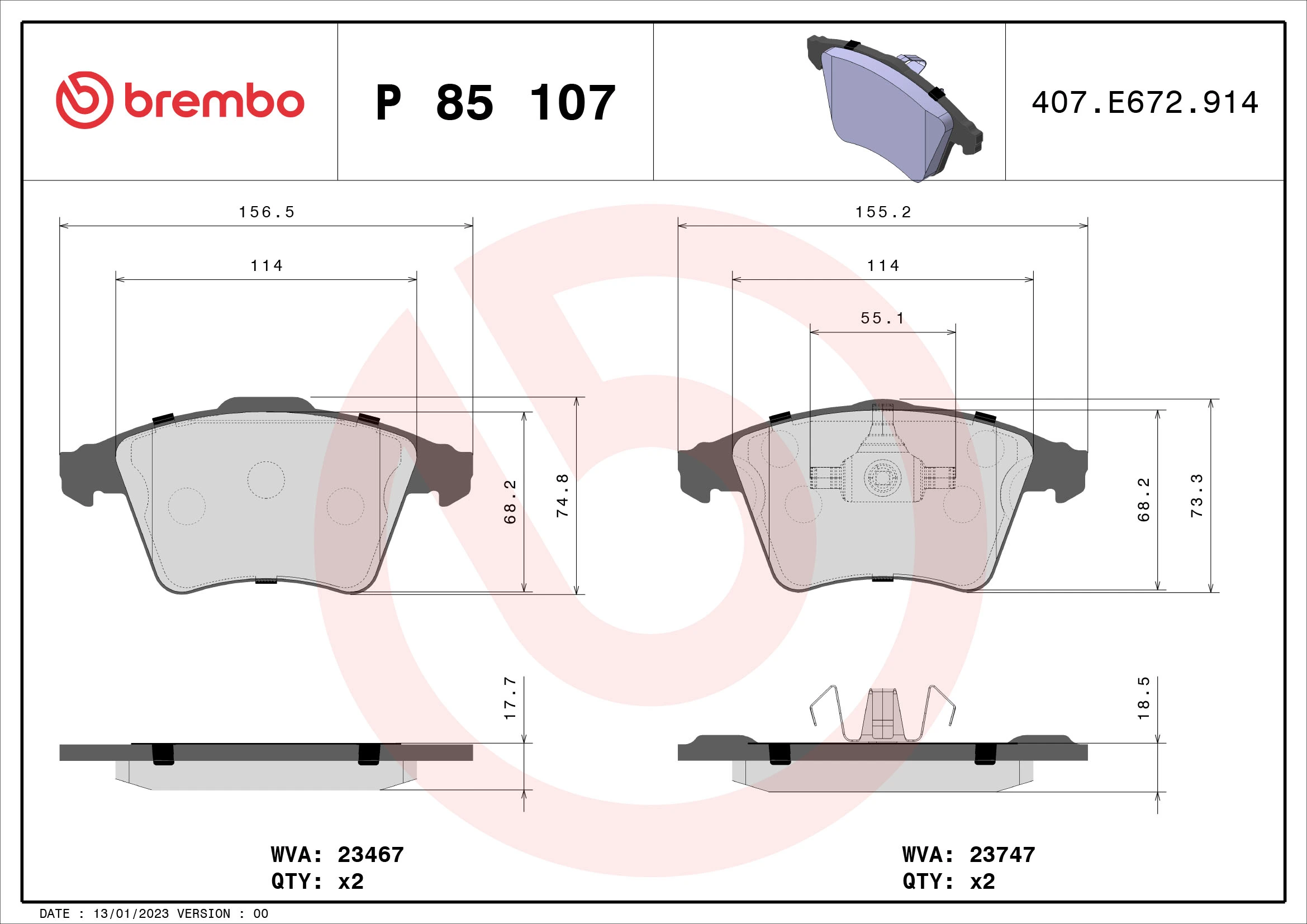 Brake Pad Set, disc brake PRIME LINE P 85 107