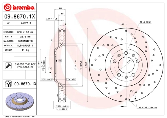 Brake Disc XTRA LINE - Xtra 09.8670.1X