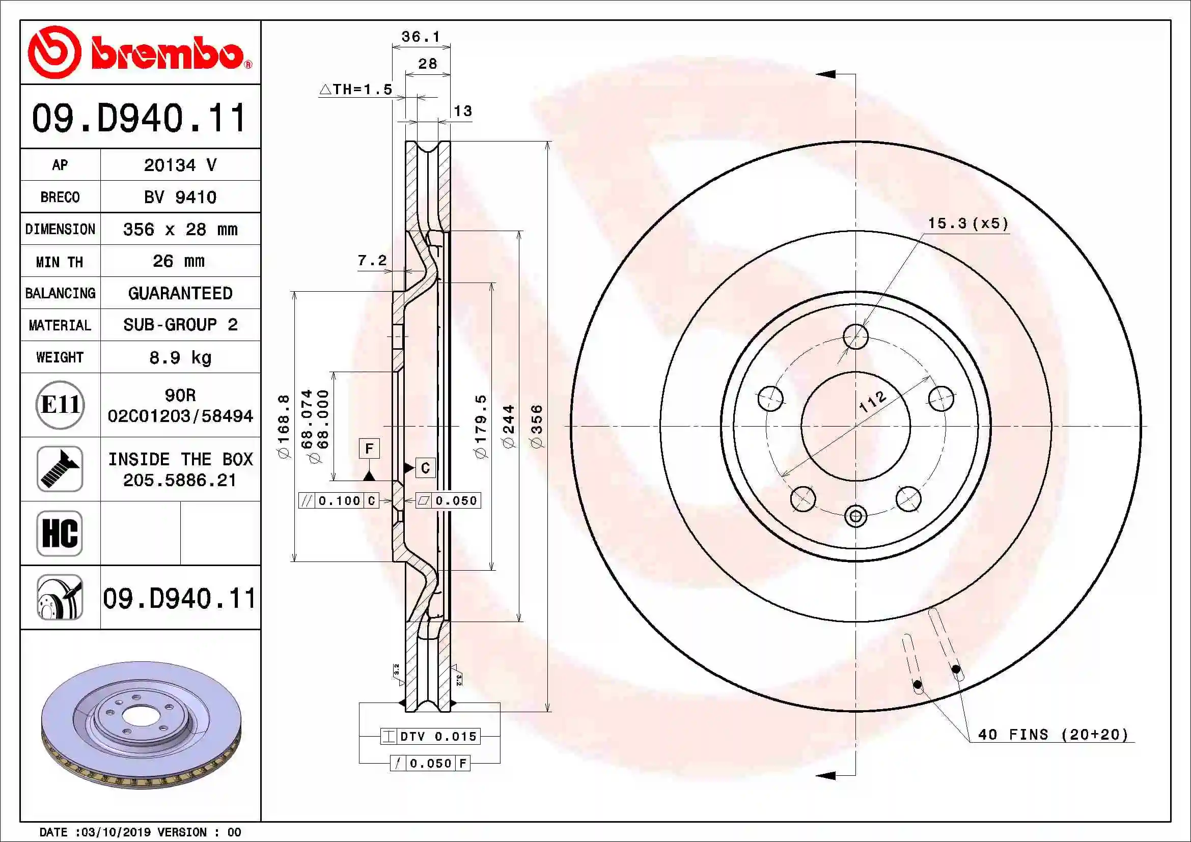 Brake Disc PRIME LINE - UV Coated 09.D940.11