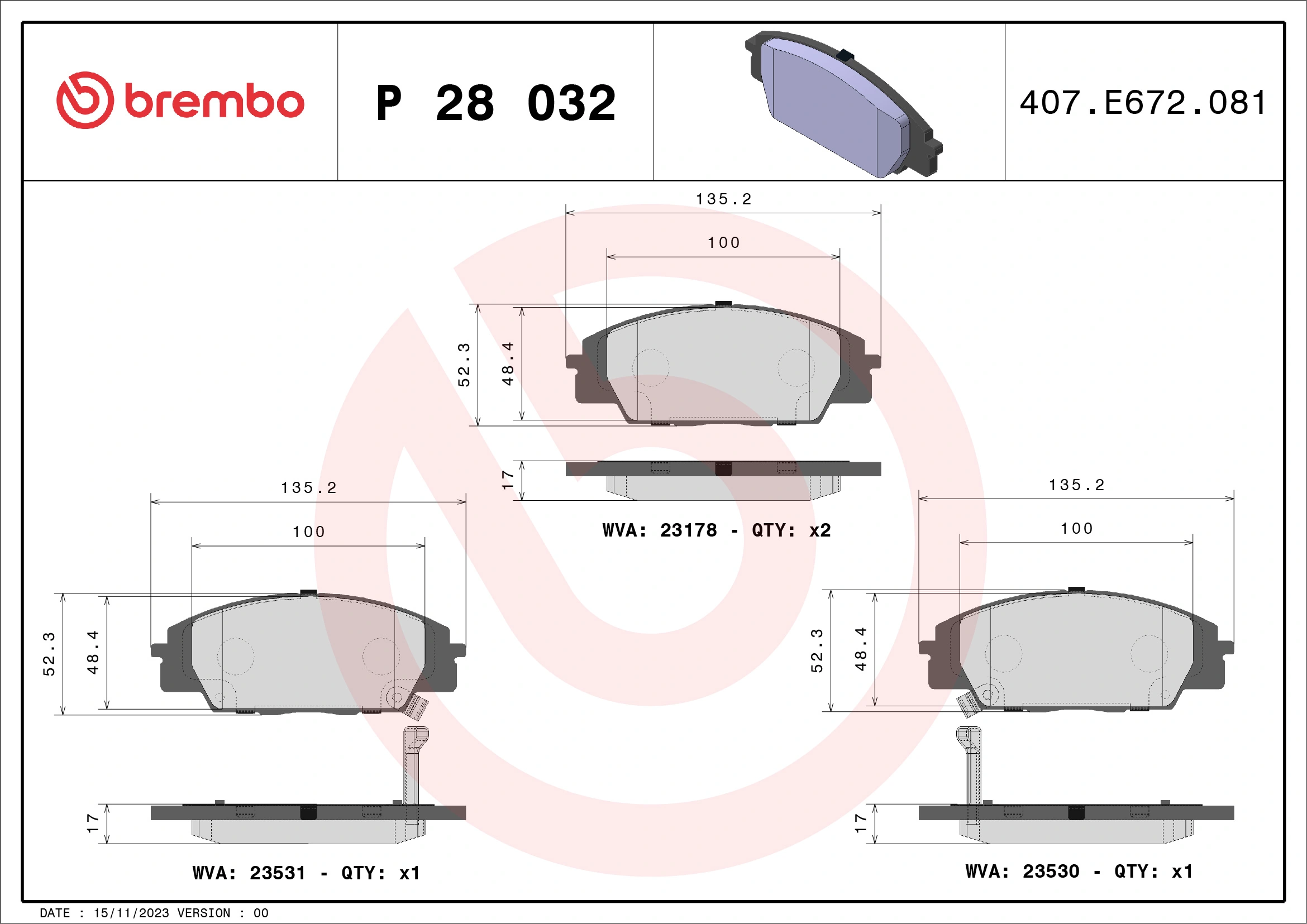 Brake Pad Set, disc brake PRIME LINE P 28 032
