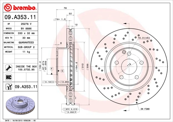 Brake Disc PRIME LINE - UV Coated 09.A353.11