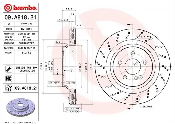 Brake Disc PRIME LINE - UV Coated 09.A818.21