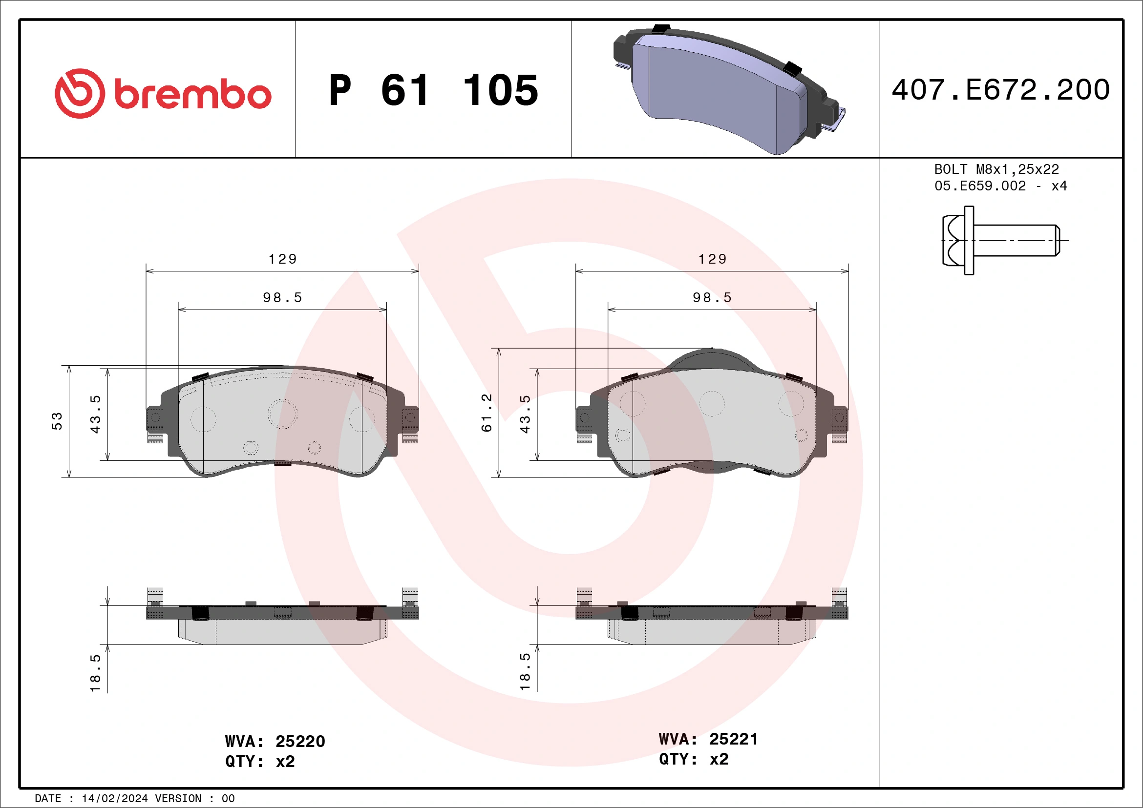 Brake Pad Set, disc brake PRIME LINE P 61 105