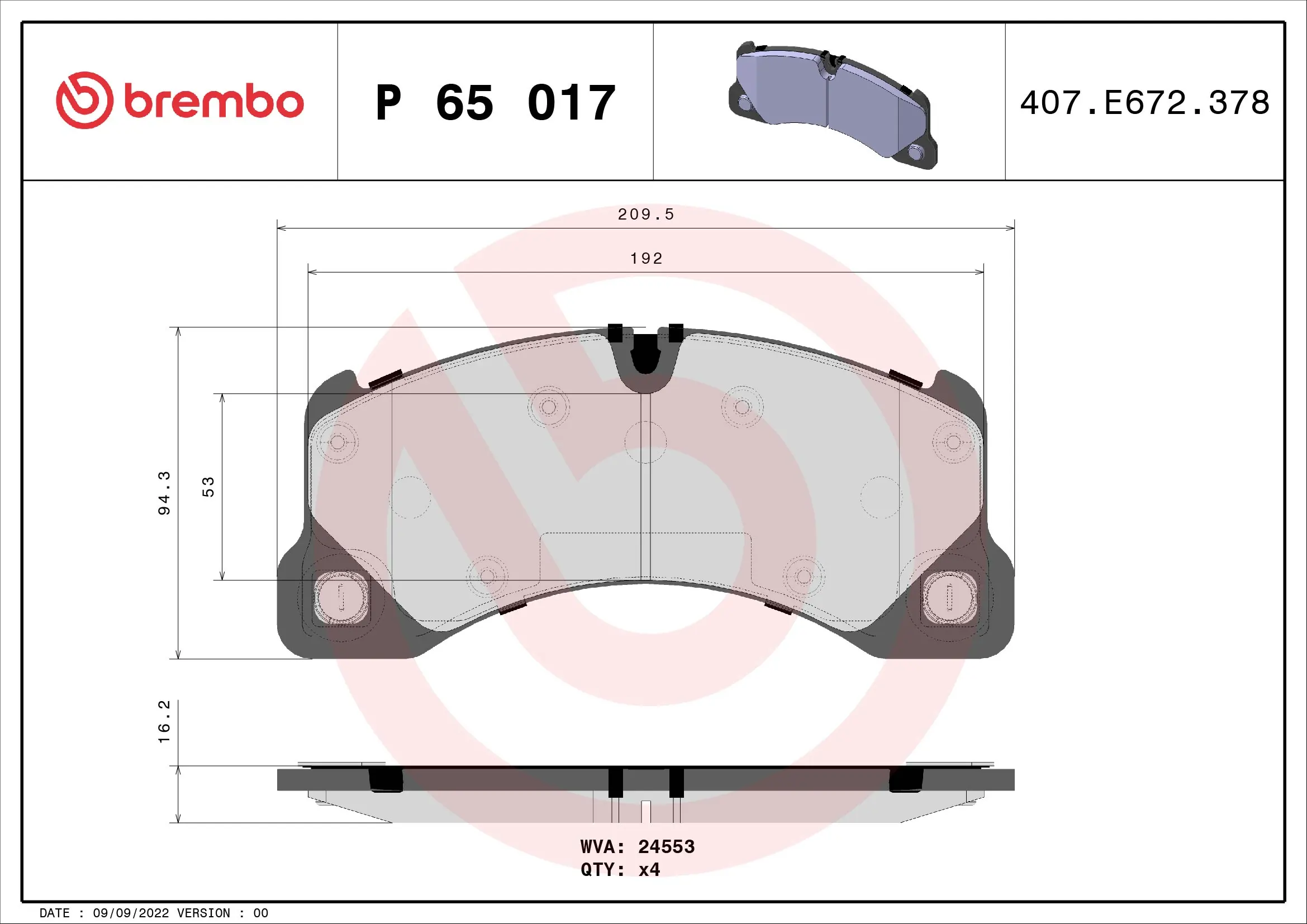 Brake Pad Set, disc brake PRIME LINE P 65 017