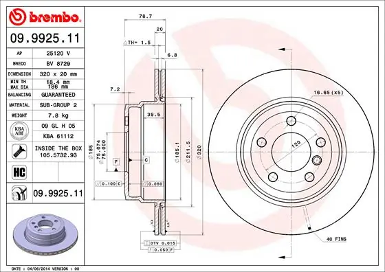 Brake Disc PRIME LINE - UV Coated 09.9925.11