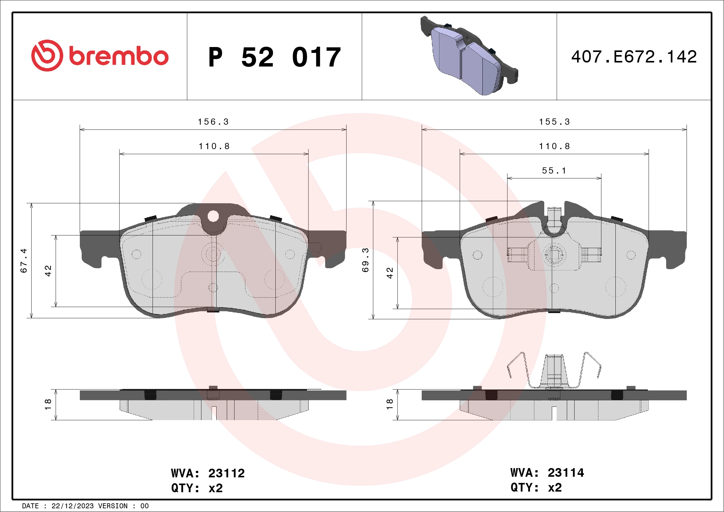 Brake Pad Set, disc brake PRIME LINE P 52 017