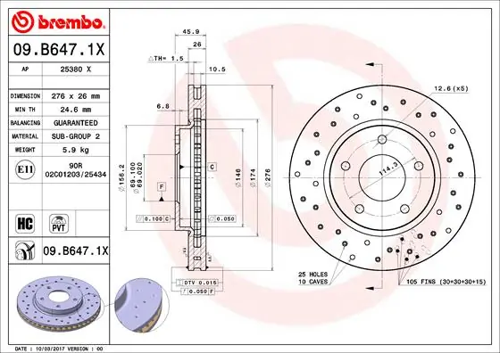 Brake Disc XTRA LINE - Xtra 09.B647.1X