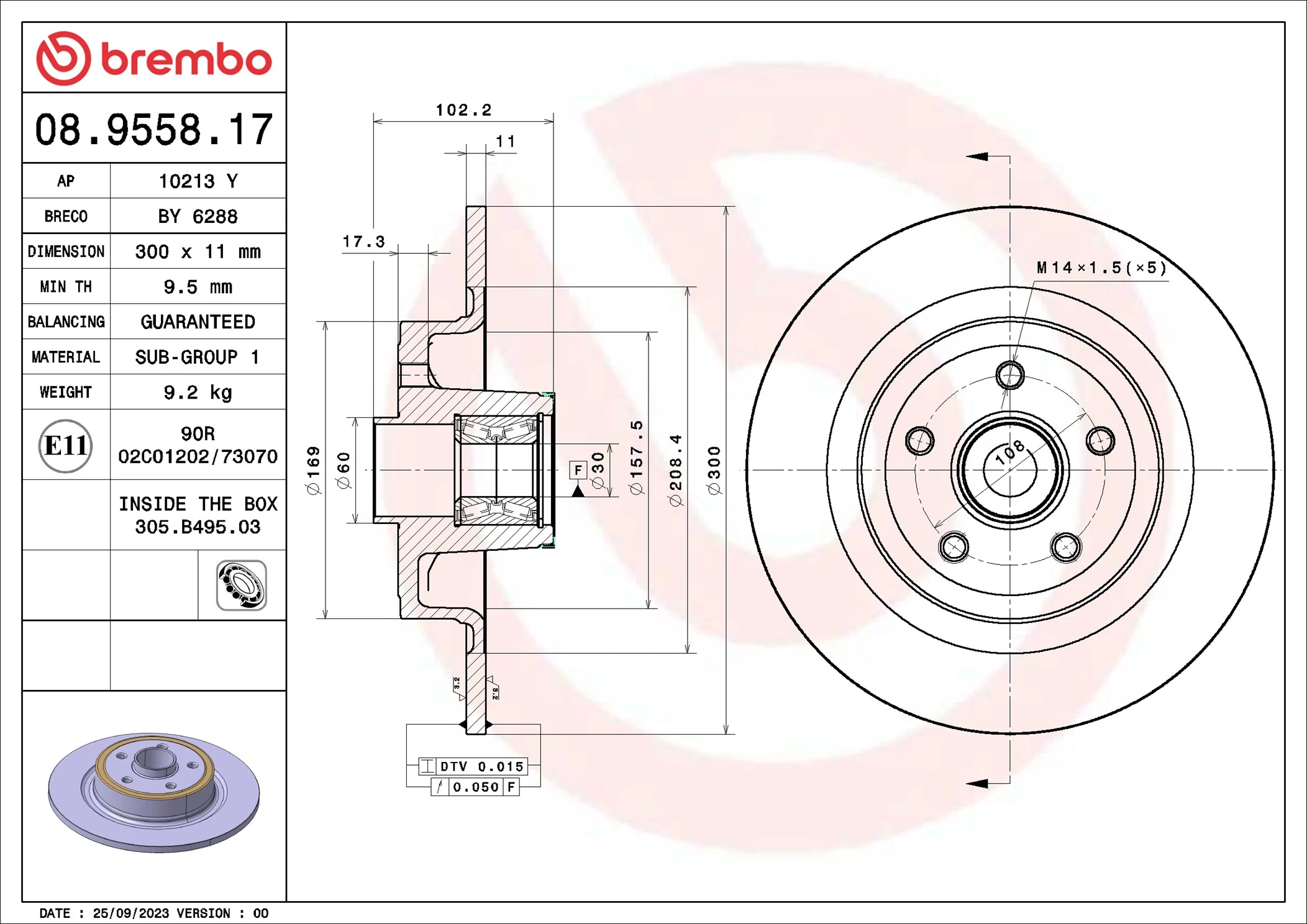 Brake Disc PRIME LINE - With Bearing Kit 08.9558.17