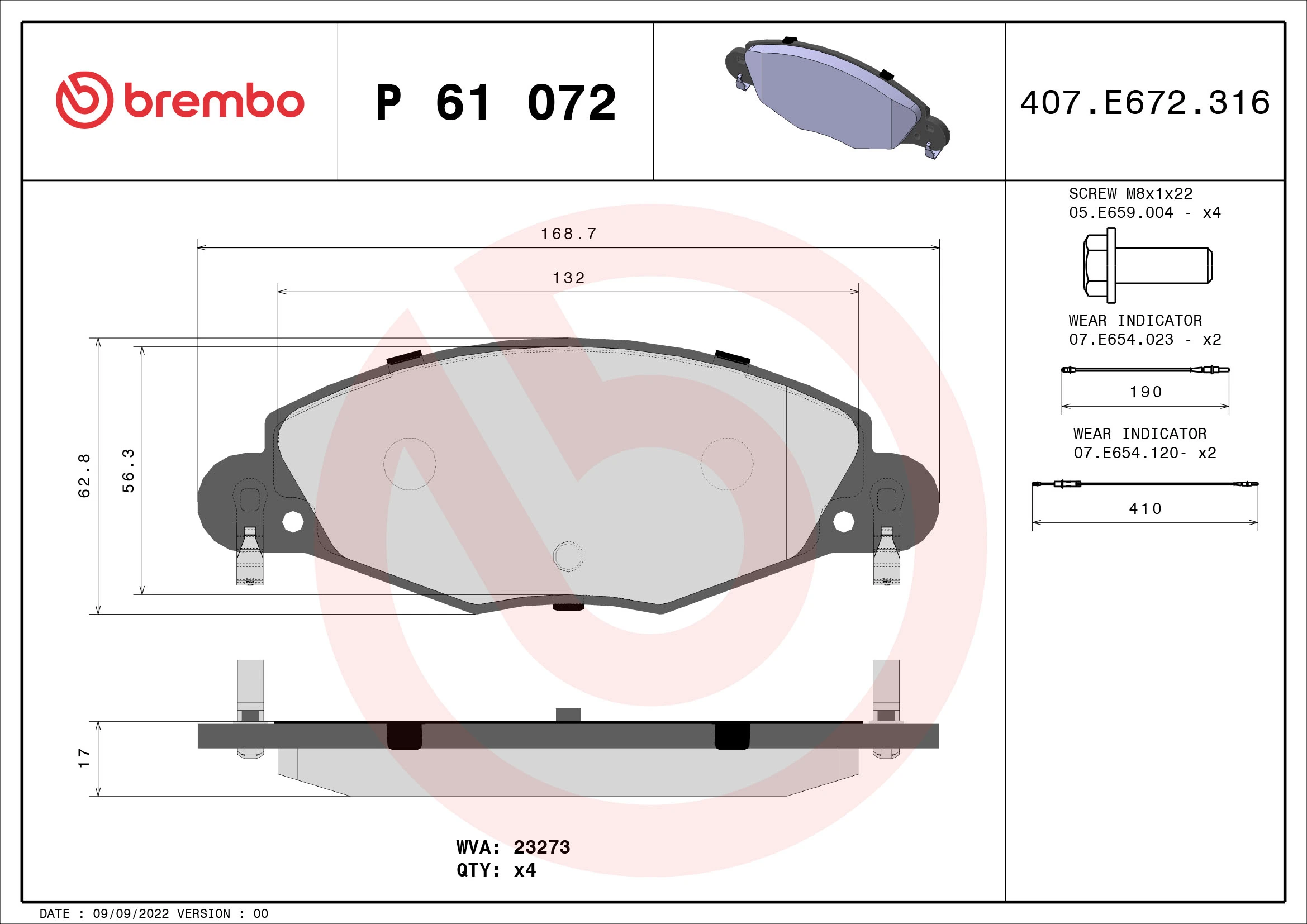 Brake Pad Set, disc brake PRIME LINE P 61 072
