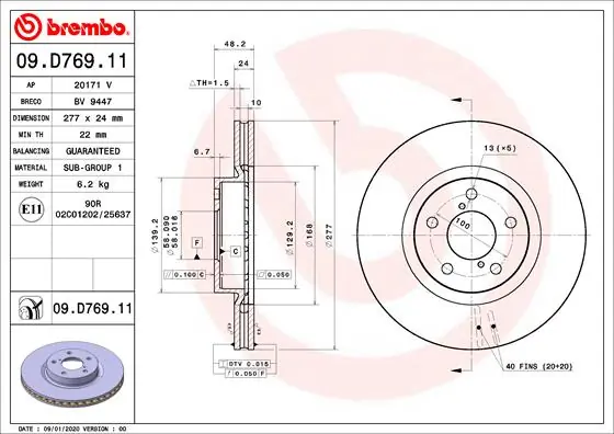Brake Disc PRIME LINE - UV Coated 09.D769.11