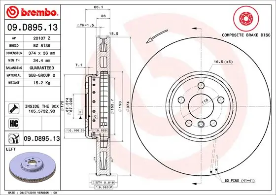 Brake Disc PRIME LINE - Composite 09.D895.13