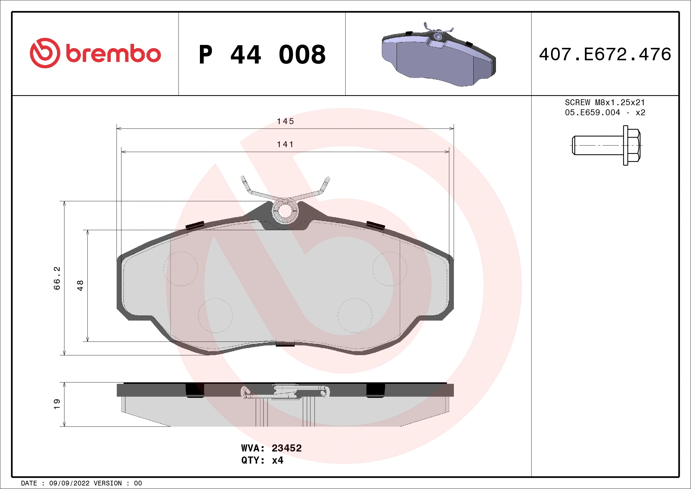 Brake Pad Set, disc brake PRIME LINE P 44 008