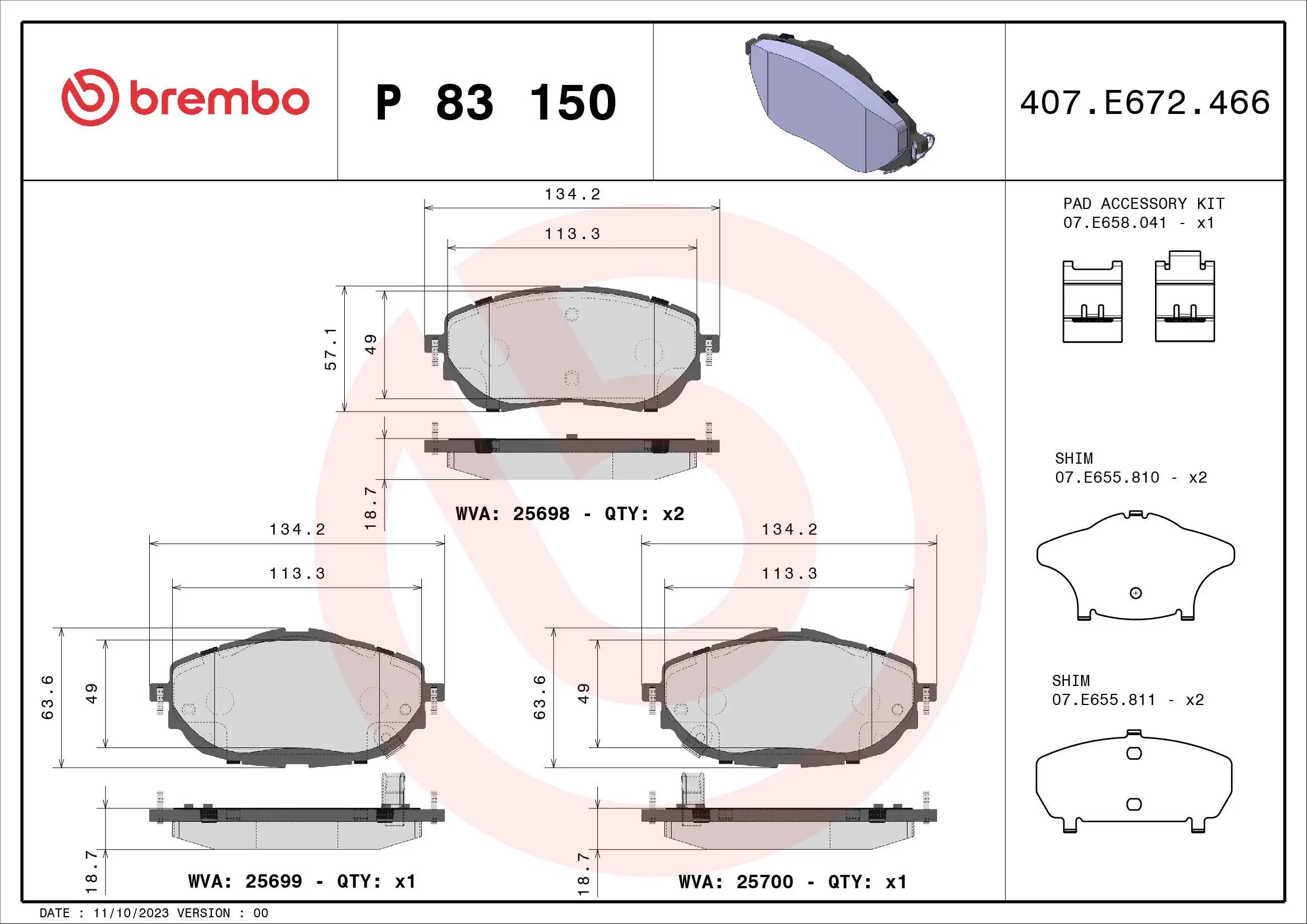 Brake Pad Set, disc brake PRIME LINE P 83 150